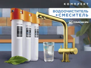 Комплект Omoikiri Nagano (светлое золото) + Pure drop Lite